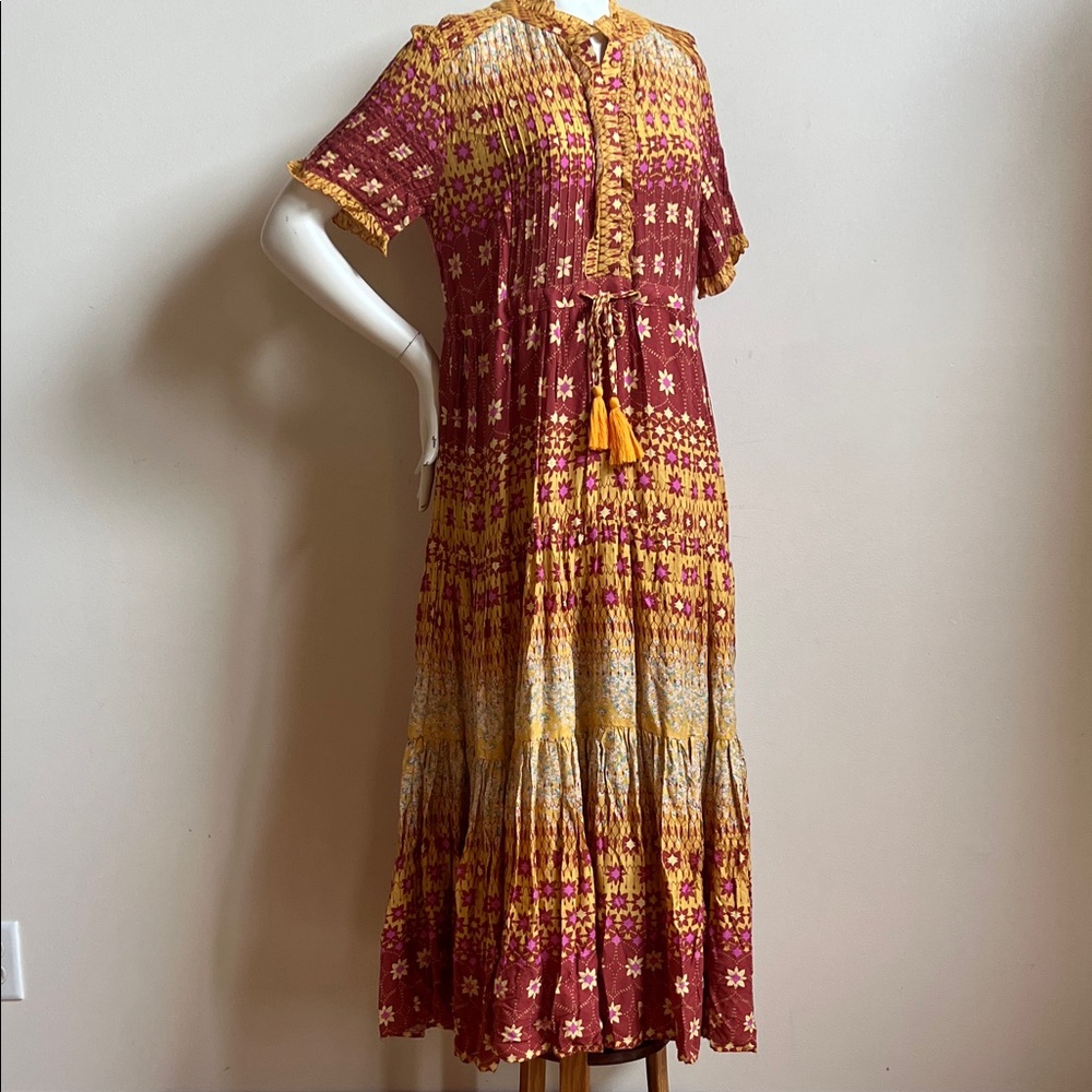 Free People Burgundy and Mustard vibrant Dress - Picture 1 of 10